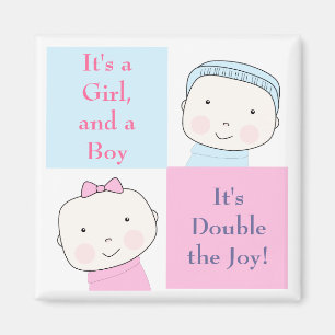Twin Boy Meisje Blauw Roze Baby Magnet