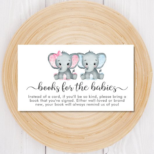Twin Boy Meisje Olifant Boeken Voor Baby shower Informatiekaartje