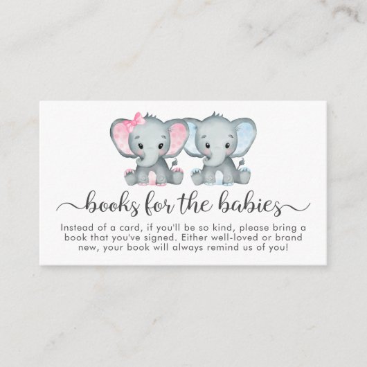 Twin Boy Meisje Olifant Boeken Voor Baby shower Informatiekaartje (Voorkant)