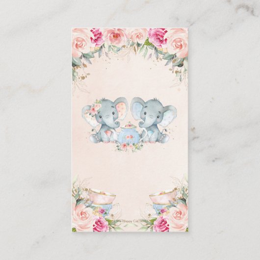Twin Boy Meisje Olifant Roze Bloemen Thee Luier Informatiekaartje (Achterkant)