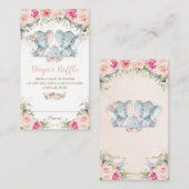 Twin Boy Meisje Olifant Roze Bloemen Thee Luier Informatiekaartje (Voorkant / Achterkant)