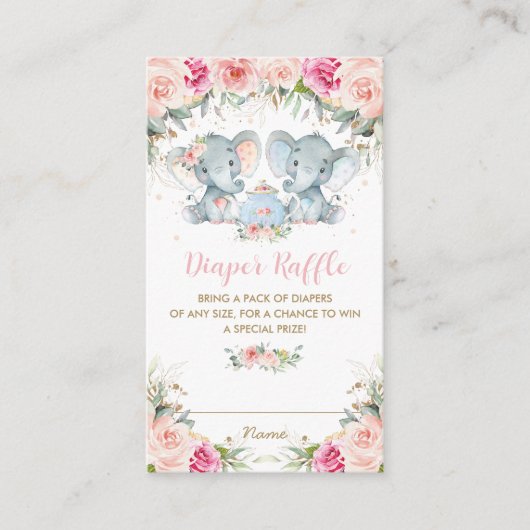 Twin Boy Meisje Olifant Roze Bloemen Thee Luier Informatiekaartje (Voorkant)