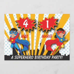 Twin Boy Meisje Superheld Verjaardag Kaart