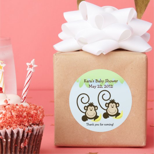 Twin Boy Monkey Baby shower Favor Sticker (Feest)