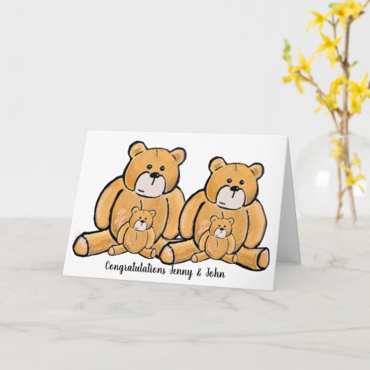Twin boy of meisje teddybeer gefeliciteerd kaart (Gele Bloem)