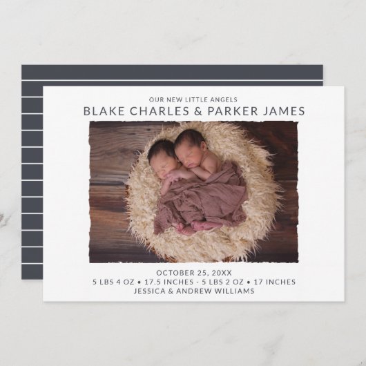 Twin Boy Photo Birth Aankondiging (Voorkant / Achterkant)