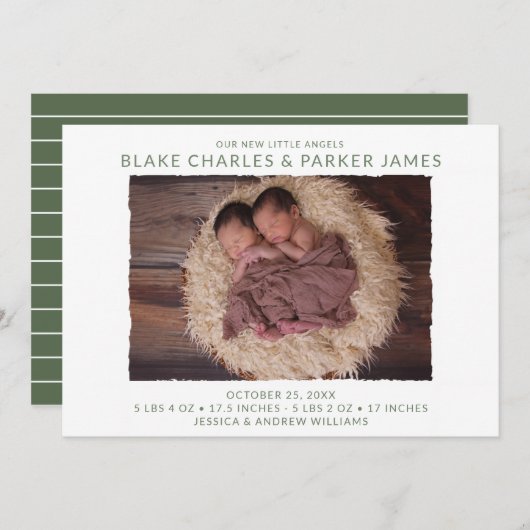 Twin Boy Photo Birth Aankondiging (Voorkant / Achterkant)