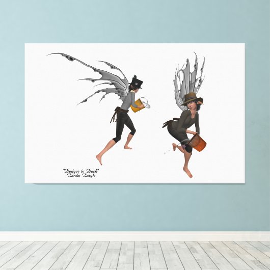 Twin Boy Rain Faeries Stretched Canvas Art (Insitu (Houten vloer))