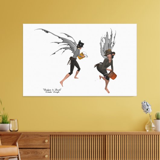 Twin Boy Rain Faeries Stretched Canvas Art (Insitu (Woonkamer))