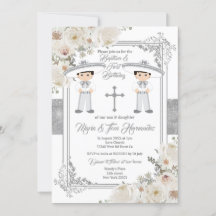 Twin Boy Silver Mexican Baptism Birthday Floral