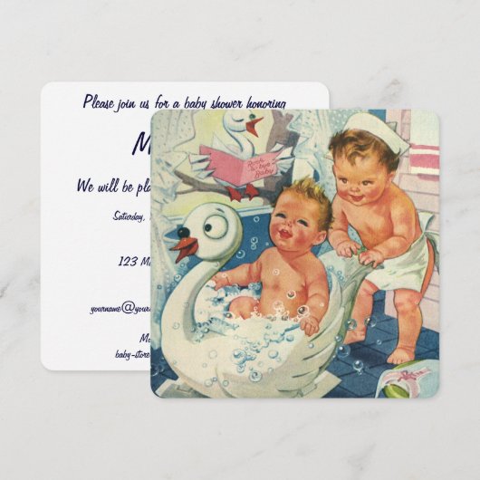  Twin Boy Swan Bubble Bath Baby shower Kaart (Voorkant / Achterkant)