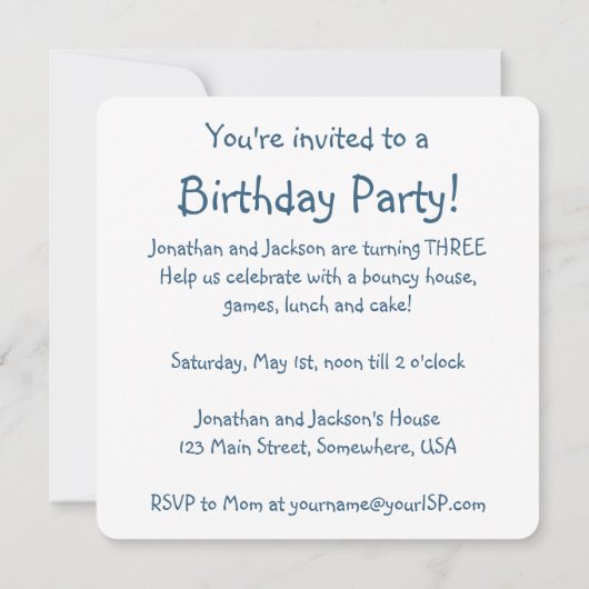 Twin Boy Swan Bubble Bath Verjaardagsfeestje Kaart (Achterkant)