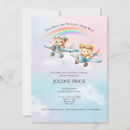 Twin Boy Teddies Baby shower Kaart
