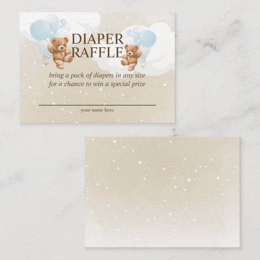 Twin Boy Teddy Bear Luier Raffle Kaart (Voorkant / Achterkant)