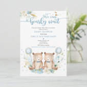 Twin Boy Teddy Bear we kunnen wachten Kaart (Staand voorkant)