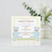Twin Boy Teddy Bears Baby shower Invitation Kaart (Staand voorkant)