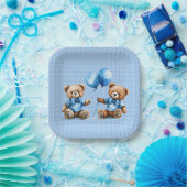 Twin Boy Teddy Bears op Polka Dots Papieren Bordje (Feest)