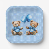 Twin Boy Teddy Bears op Polka Dots Papieren Bordje (Voorkant)