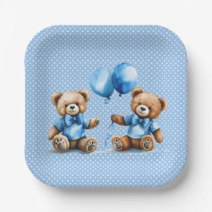 Twin Boy Teddy Bears op Polka Dots Papieren Bordje