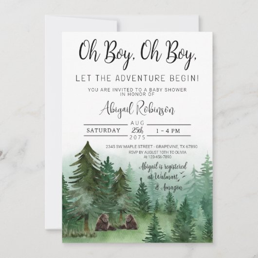 Twin Boy Woodland Beer Oh Boy Baby shower Kaart (Voorkant)