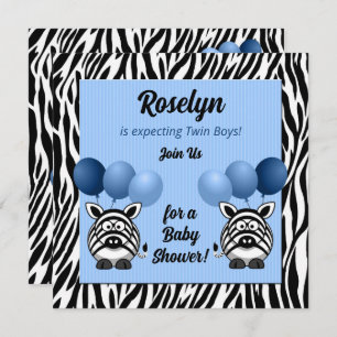 Twin Boy Zebra Print en Blue Baby shower Kaart