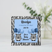 Twin Boy Zebra Print en Blue Baby shower Kaart (Staand voorkant)