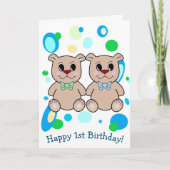 Twin Boys 1e Verjaardag Kaart (Voorkant)