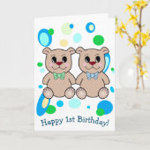 Twin Boys 1e Verjaardag Kaart (Gele Bloem)