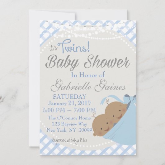 Twin Boys African American Baby shower Invitation Kaart (Voorkant)