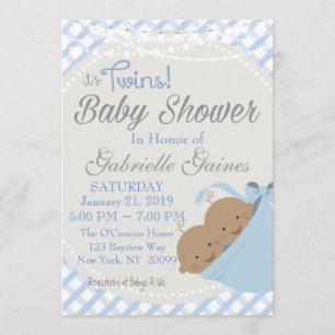 Twin Boys African American Baby shower Invitation Kaart