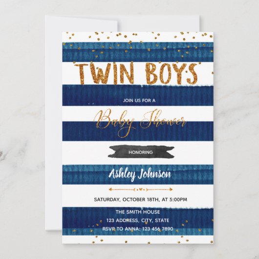 Twin Boys Baby shower confetti uitnodiging (Voorkant)