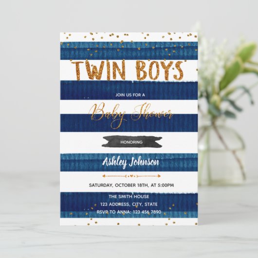 Twin Boys Baby shower confetti uitnodiging (Staand voorkant)