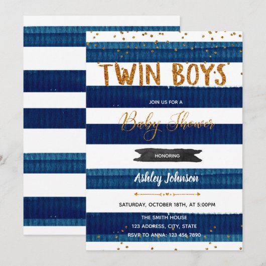 Twin Boys Baby shower confetti uitnodiging (Voorkant / Achterkant)