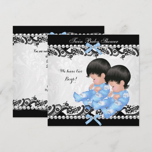 Twin Boys Baby shower Cute Boy Blue Kaart (Voorkant / Achterkant)