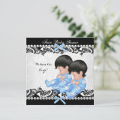 Twin Boys Baby shower Cute Boy Blue Kaart (Staand voorkant)
