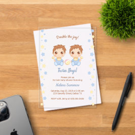Twin Boys Baby shower doorzichtig Acryl Uitnodigingen