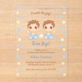 Twin Boys Baby shower doorzichtig Acryl Uitnodigingen (Voorkant)