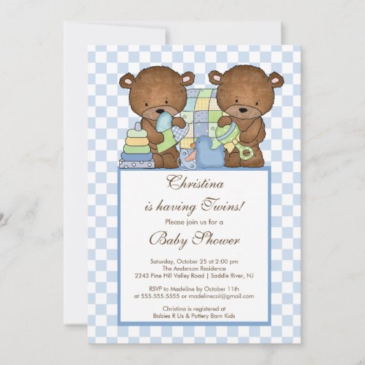 Twin Boys Baby shower Invitation Beer Blue Kaart (Voorkant)