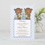 Twin Boys Baby shower Invitation Beer Blue Kaart (Staand voorkant)