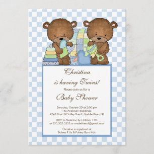 Twin Boys Baby shower Invitation Beer Blue Kaart