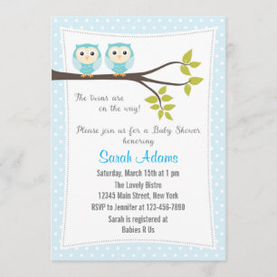 Twin Boys Baby shower Invitation Blue Kaart