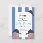 Twin Boys Baby shower Invitation in Blue/Yellow Kaart (Voorkant)