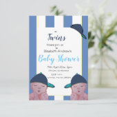 Twin Boys Baby shower Invitation in Blue/Yellow Kaart (Staand voorkant)