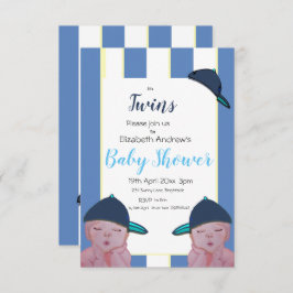 Twin Boys Baby shower Invitation in Blue/Yellow Kaart