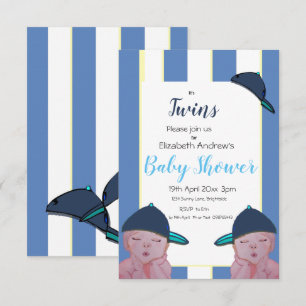 Twin Boys Baby shower Invitation in Blue/Yellow Kaart
