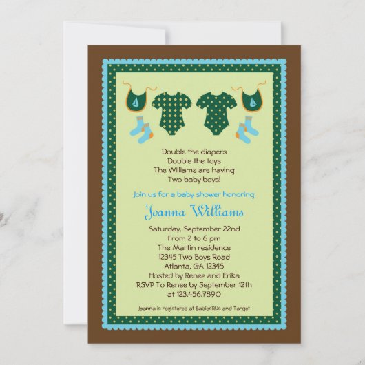 Twin Boys Baby shower Invitation Kaart (Voorkant)