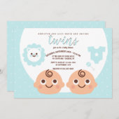 Twin Boys Baby shower Invitation Kaart (Voorkant / Achterkant)
