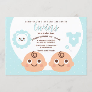 Twin Boys Baby shower Invitation Kaart