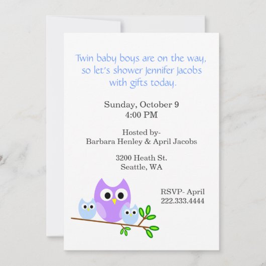 Twin Boys Baby shower Invitation Kaart (Voorkant)
