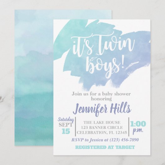 Twin Boys Baby shower Invitation Kaart (Voorkant / Achterkant)